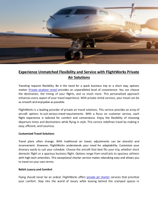 Experience Unmatched Flexibility and Service with FlightWorks Private Air Solutions