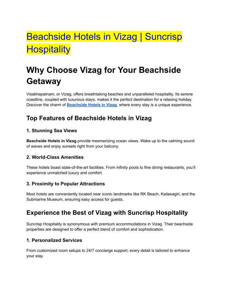 beachside hotels in vizag suncrisp hospitality