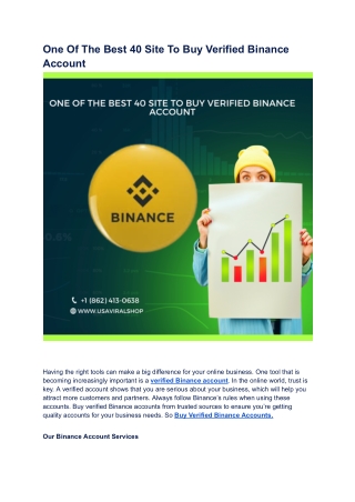 One Of The Best 40 Site To Buy Verified Binance Account