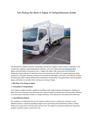 ton pickup for rent in sajaa a comprehensive guide
