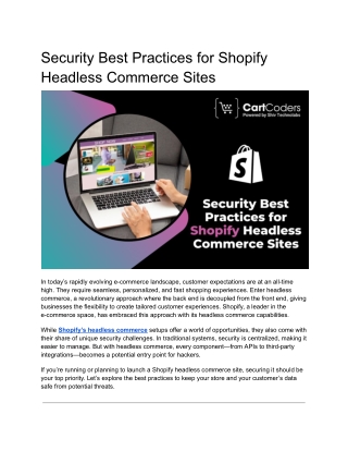 Security Best Practices for Shopify Headless Commerce Sites