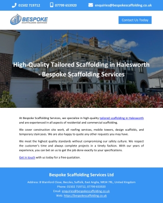 High-Quality Tailored Scaffolding in Halesworth - Bespoke Scaffolding Services