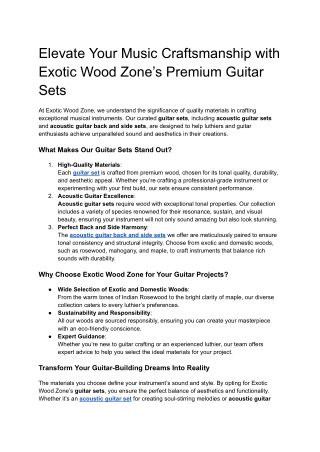 Elevate Your Music Craftsmanship with Exotic Wood Zone’s Premium Guitar Sets