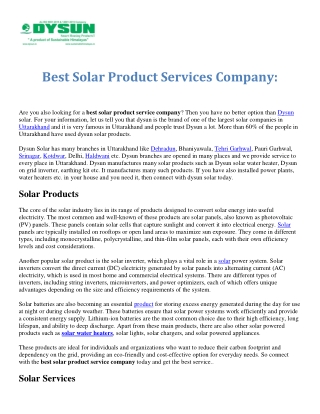 Best Solar Product Services Company