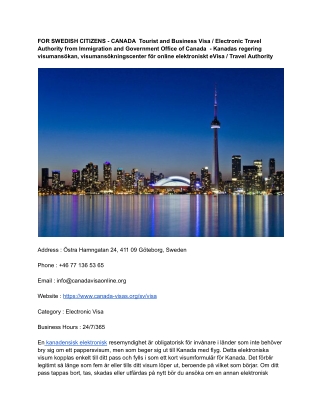 101 th FOR SWEDISH CITIZENS - CANADA  Tourist and Business Visa _ Electronic Travel Authority from Immigration and Gover