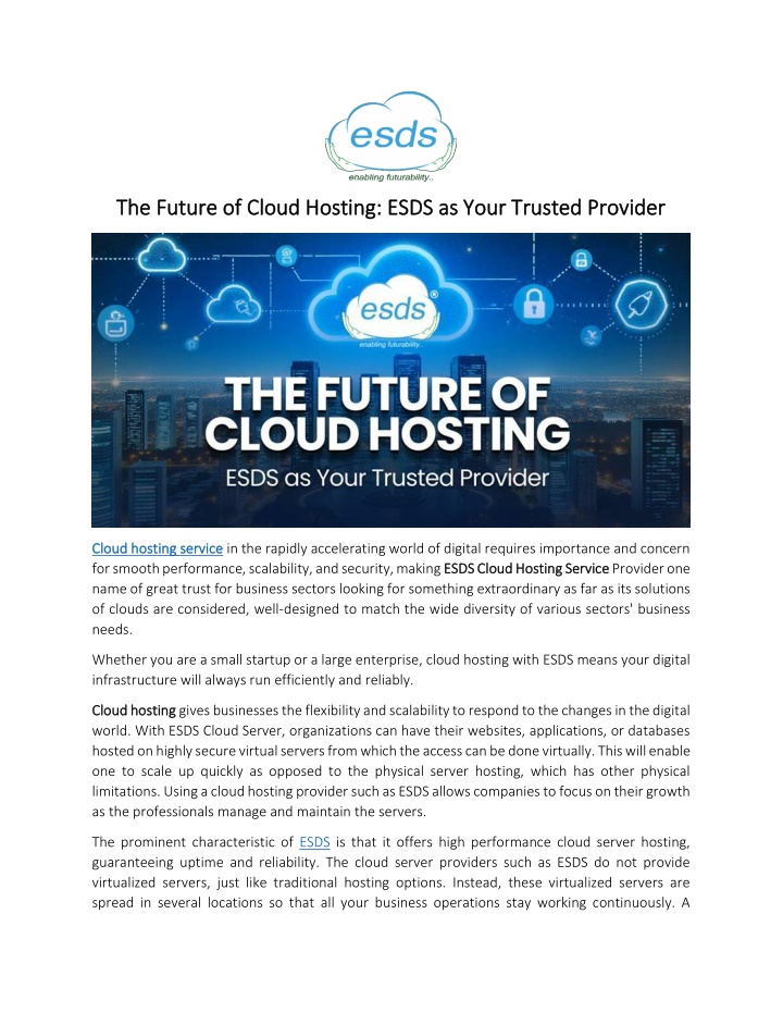 the future of cloud hosting esds as your trusted