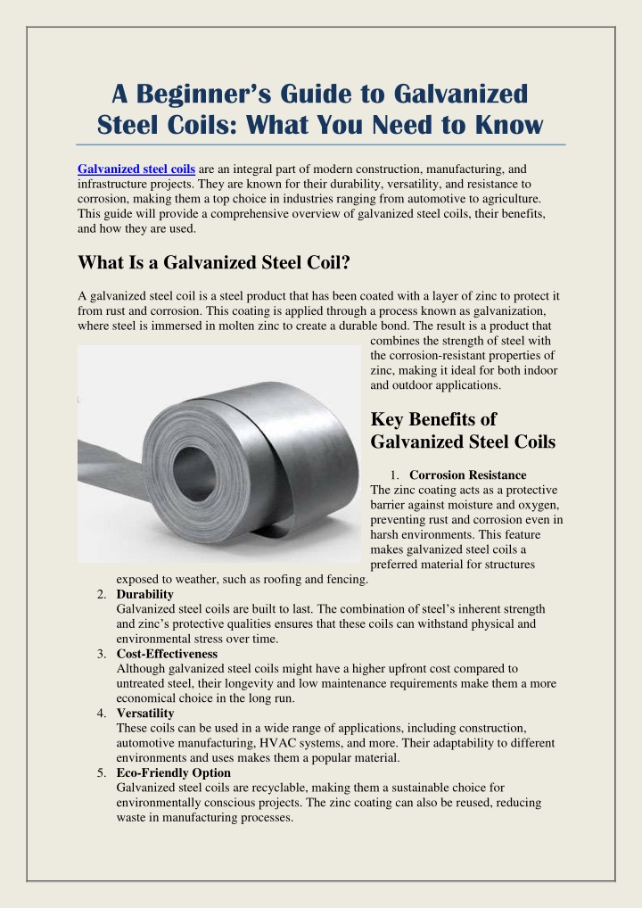 a beginner s guide to galvanized steel coils what