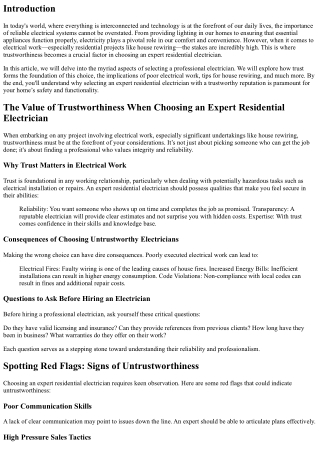 “The Value of Trustworthiness When Choosing an Expert Residential Electrician”