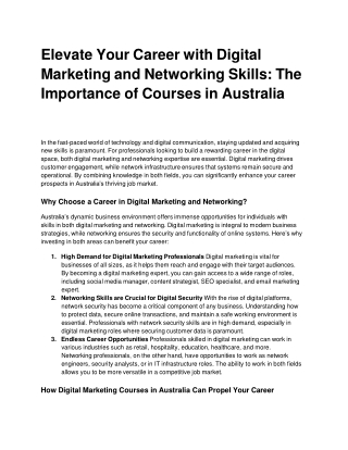 Elevate Your Career with Digital Marketing and Networking Skills_ The Importance of Courses in Australia