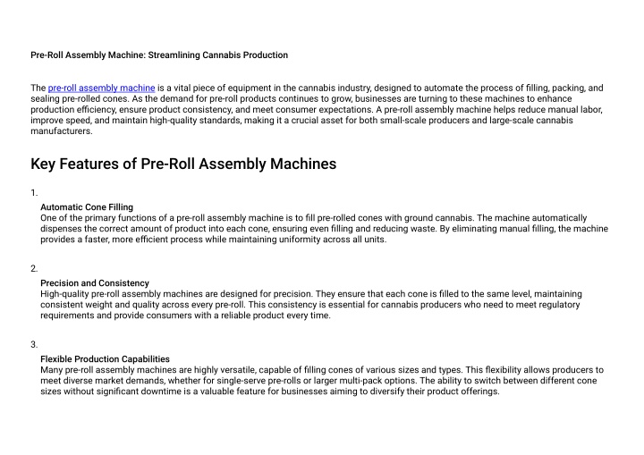 pre roll assembly machine streamlining cannabis