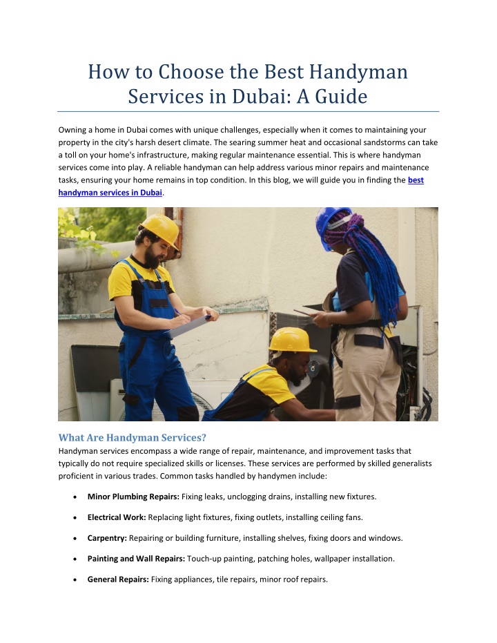 how to choose the best handyman services in dubai