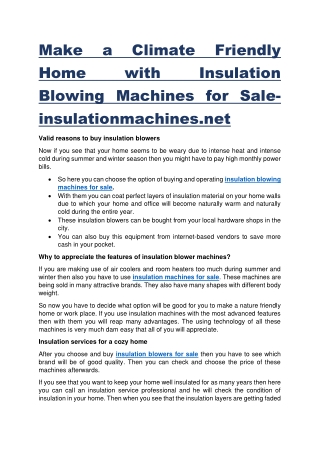 Make a Climate Friendly Home with Insulation Blowing Machines for Sale-insulationmachines.net