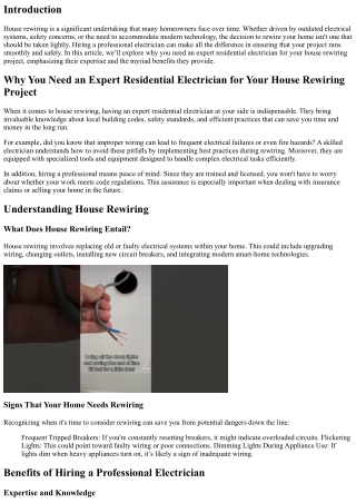 Why You Need an Expert Residential Electrician for Your House Rewiring Project