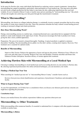 “Achieving Flawless Skin with Microneedling at a Local Medical Spa”