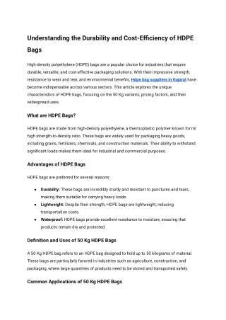 Understanding the Durability and Cost-Efficiency of HDPE Bags