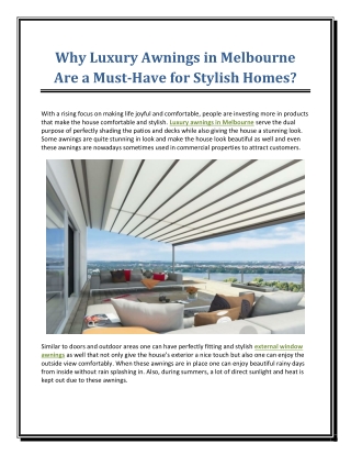Why Luxury Awnings in Melbourne Are a Must Have for Stylish Homes