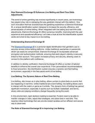 How Diamond Exchange ID Enhances Live Betting and Real-Time Odds Adjustments
