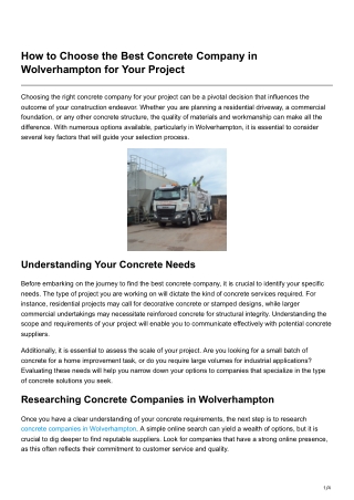 How to Choose the Best Concrete Company in Wolverhampton for Your Project