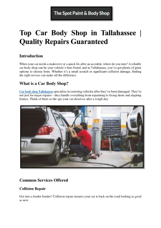 Top Car Body Shop in Tallahassee  Quality Repairs Guaranteed