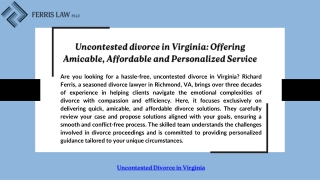 Uncontested divorce in Virginia: Offering Amicable, Affordable and Personalized