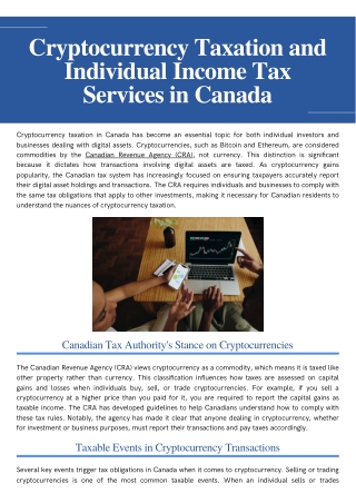 Cryptocurrency Taxation and Individual Income Tax Services in Canada