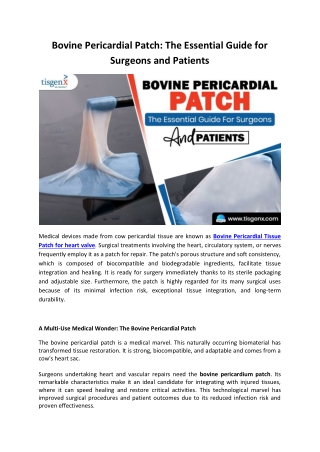 Bovine Pericardial Patch The Essential Guide For Surgeons And Patients