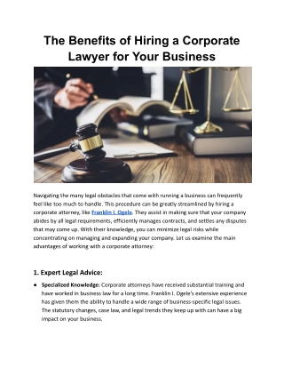 the benefits of hiring a corporate lawyer