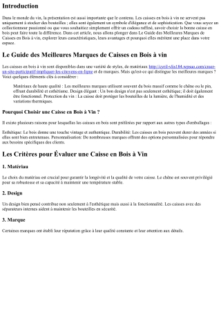 Le Guide des Meilleures Marques de Caisses en Bois à vin