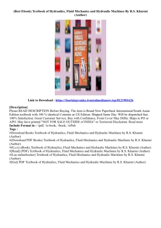 [Kindle Book] Textbook of Hydraulics, Fluid Mechanics and Hydraulic Machines By