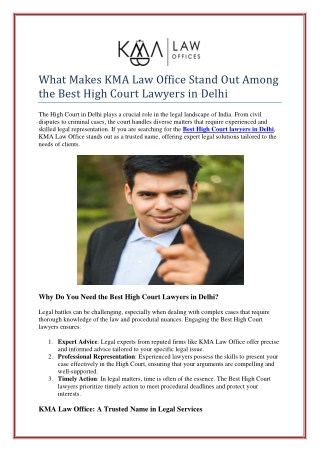 What Makes KMA Law Office Stand Out Among the Best High Court Lawyers in Delhi