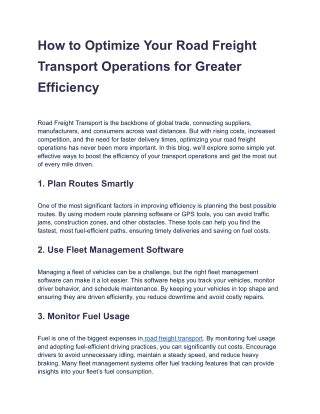 How to Optimize Your Road Freight Transport Operations for Greater Efficiency