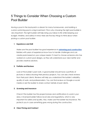 5 Things to Consider When Choosing a Custom Pool Builder