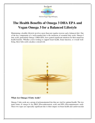 The Health Benefits of Omega 3 DHA EPA and Vegan Omega 3 for a Balanced Lifestyle