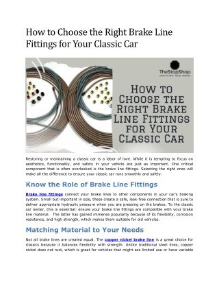 How to Choose the Right Brake Line Fittings for Your Classic Car