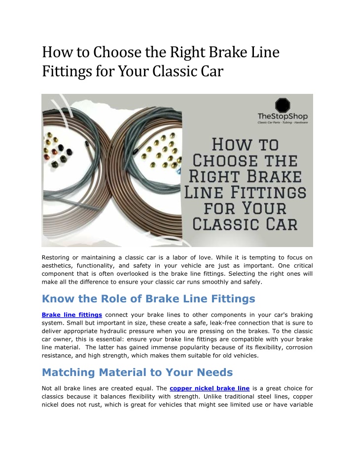 how to choose the right brake line fittings