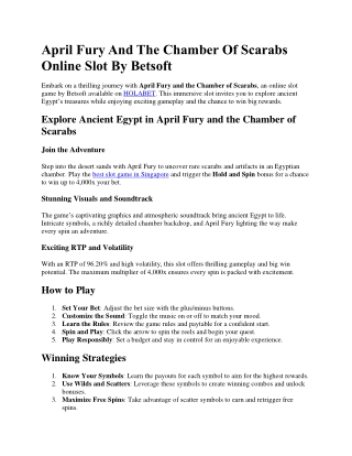 April Fury And The Chamber Of Scarabs Online Slot By Betsoft