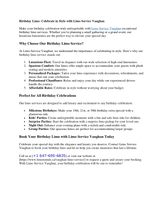 Luxury Vaughan Limo Service - Limo Rentals