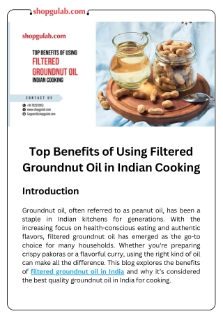 Top Benefits of Using Filtered Groundnut Oil in Indian Cooking