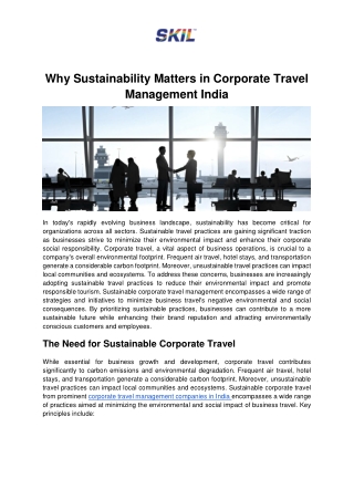 Why Sustainability Matters in Corporate Travel Management India