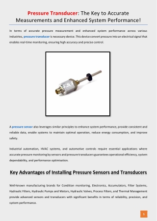 pressure transducer the key to accurate