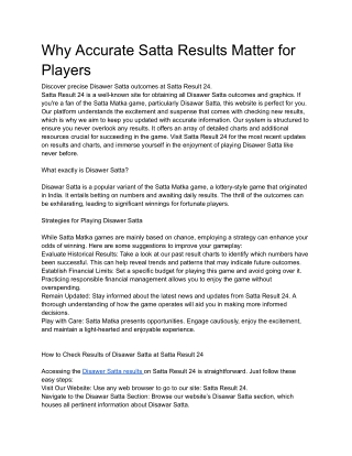 why accurate satta results matter for players