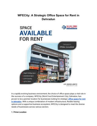 WFECity_ A Strategic Office Space for Rent in Dehradun