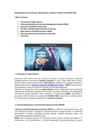 mastering business continuity agile advisors