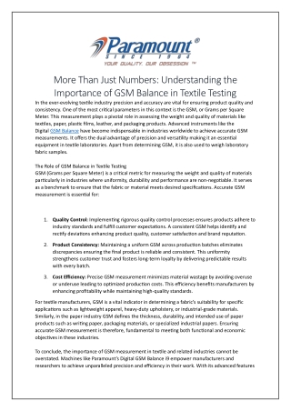 More Than Just Numbers Understanding the Importance of GSM Balance in Textile Testing