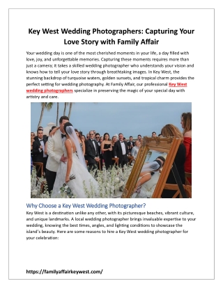 Key West Wedding Photographers: Capturing Your Love Story with Family Affair