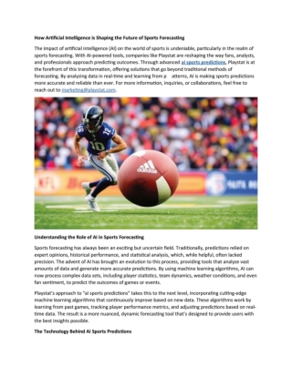 How Artificial Intelligence is Shaping the Future of Sports Forecasting