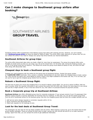 Can I make changes to Southwest group airfare after booking?