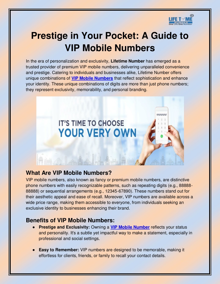 prestige in your pocket a guide to vip mobile