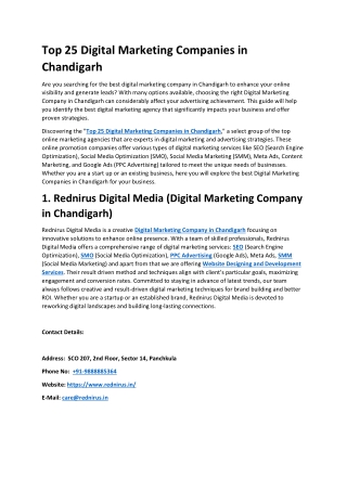 Top 25 Digital Marketing Companies in Chandigarh