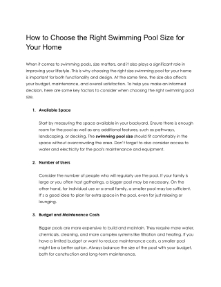 How to Choose the Right Swimming Pool Size for Your Home